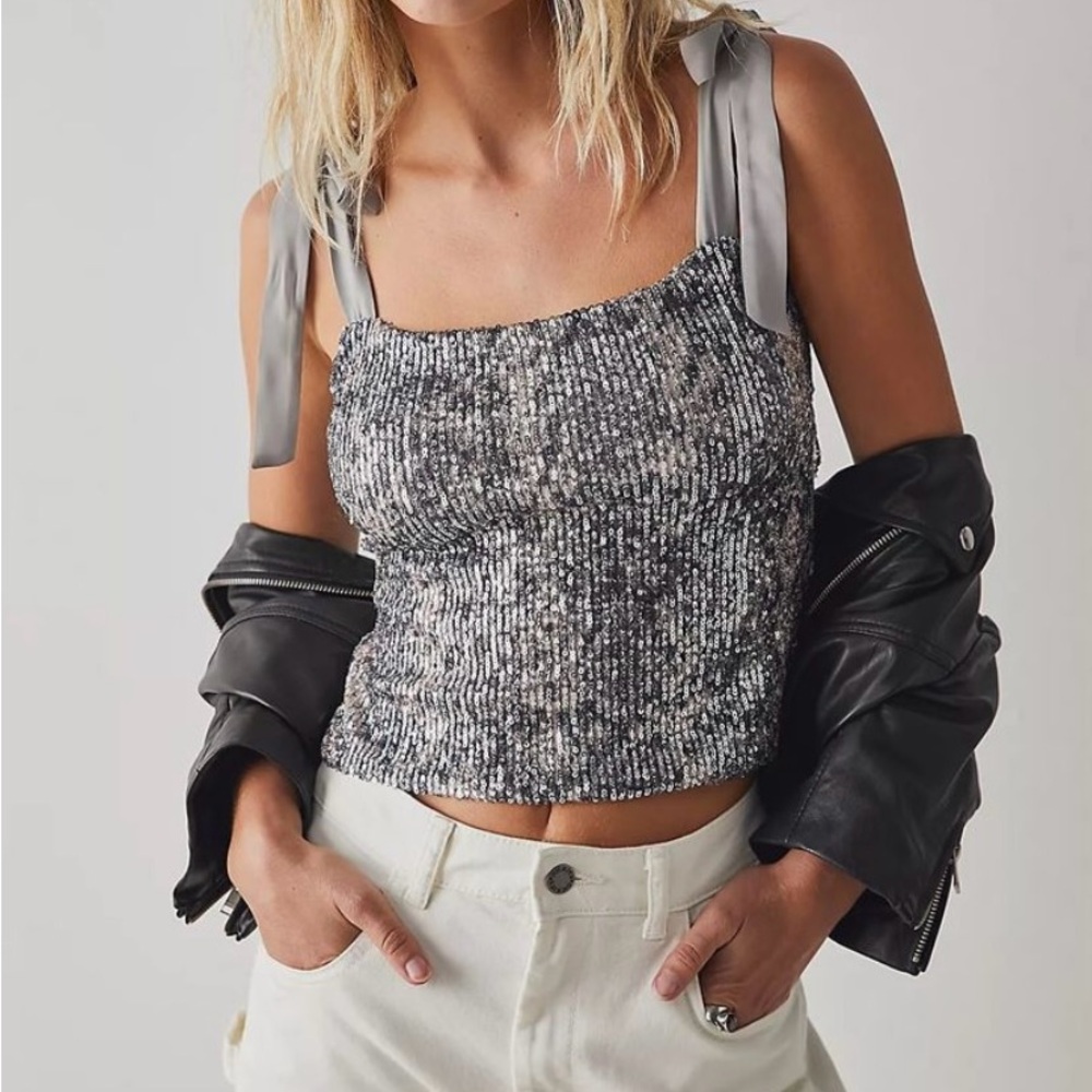 FREE PEOPLE NIGHT GARDEN SEQUIN TUBE TOP